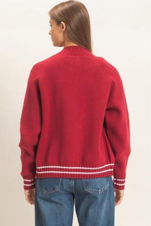 Contrast Stripe Zip-up Sweater