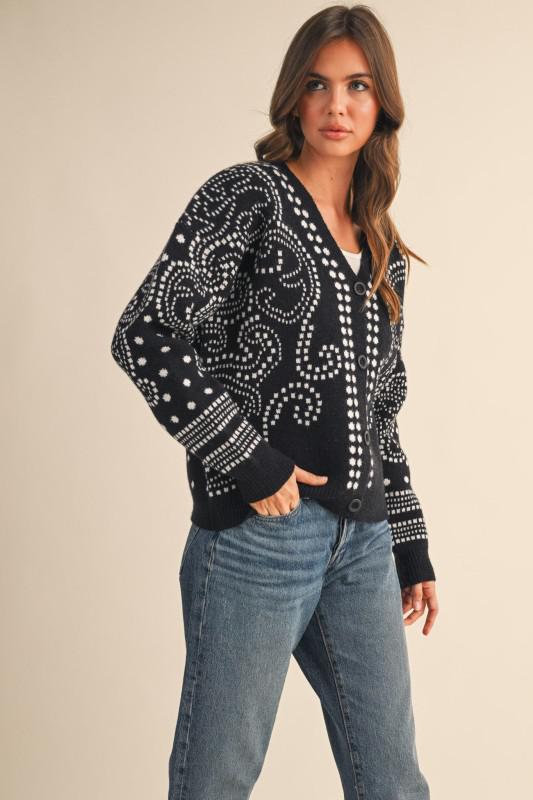 Dot Art Damask Sweater Cardigan