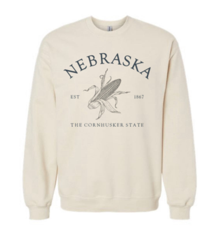 Sand Sweatshirt with Nebraska Sign