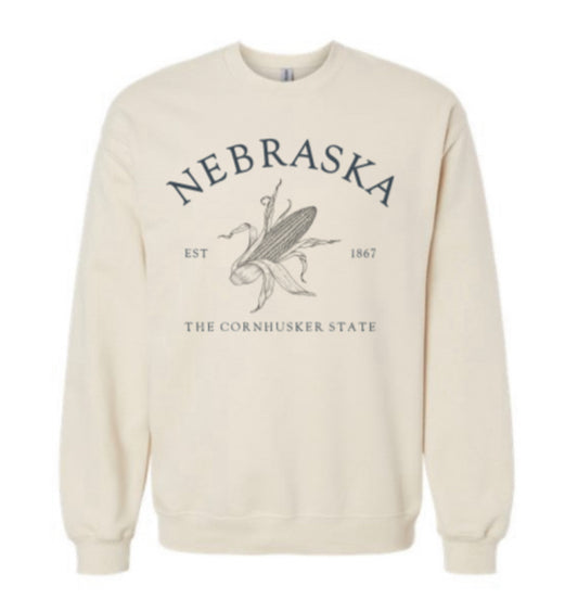 Sand Sweatshirt with Nebraska Sign