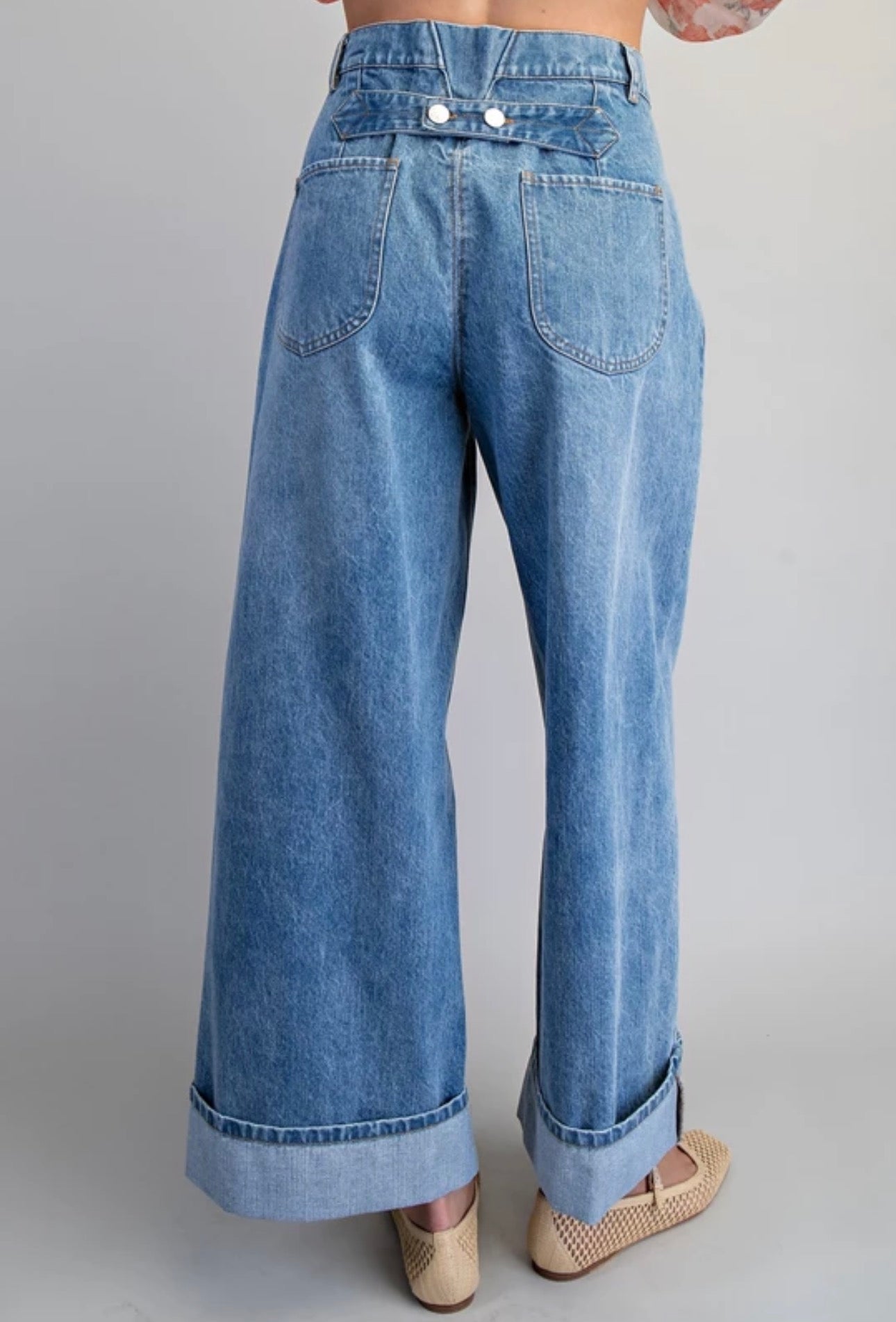Pleated Front Cuff Denim Jeans