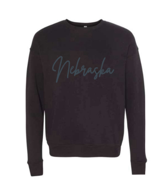 Black Sweatshirt with Black Puff Ink Nebraska