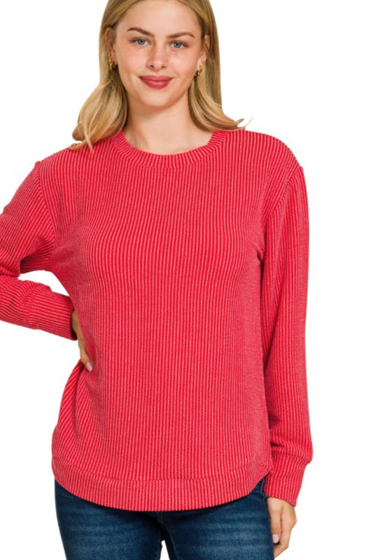 Raised Rib Round Neck-Ruby