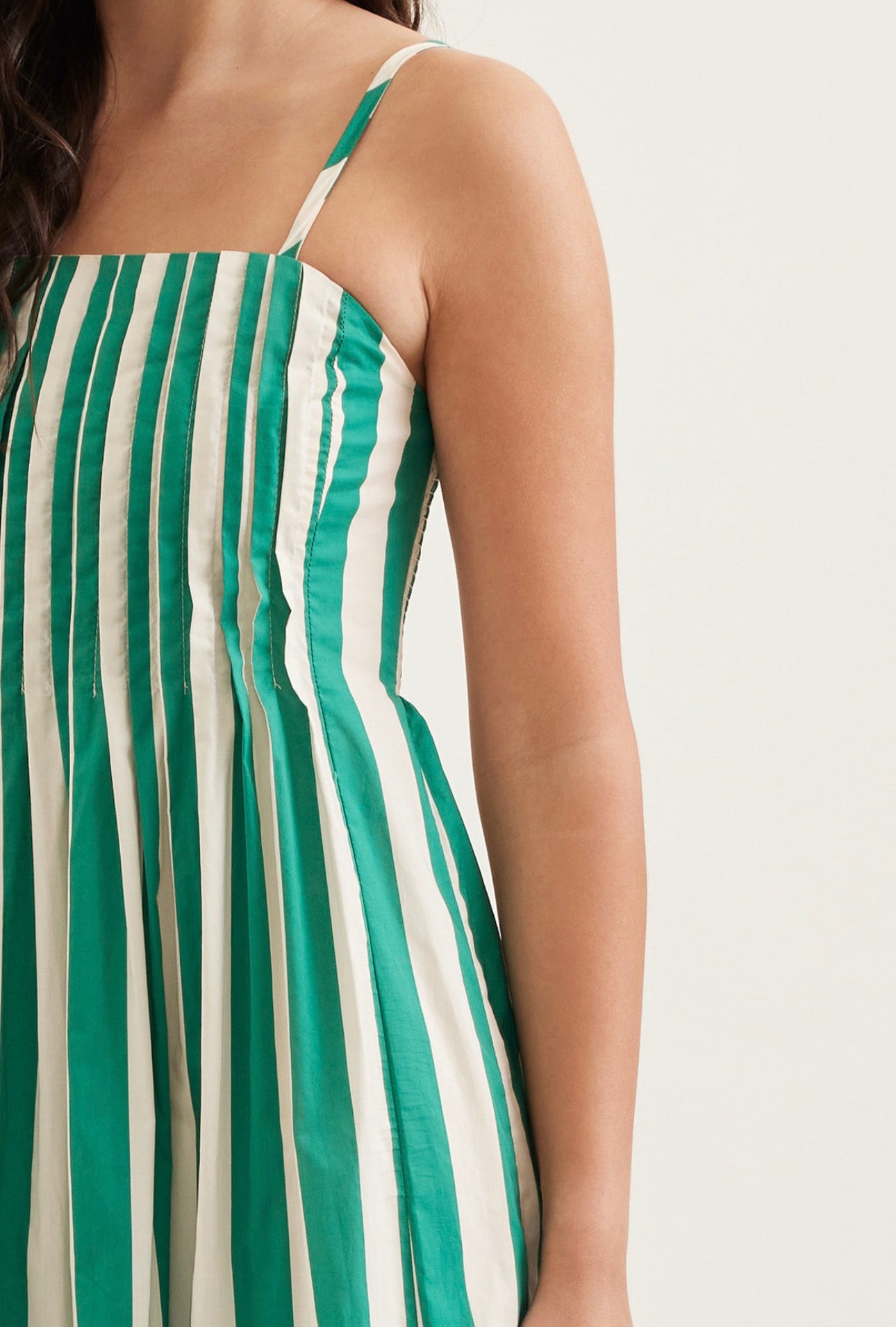 Striped Gathered Spaghetti Strap Dress