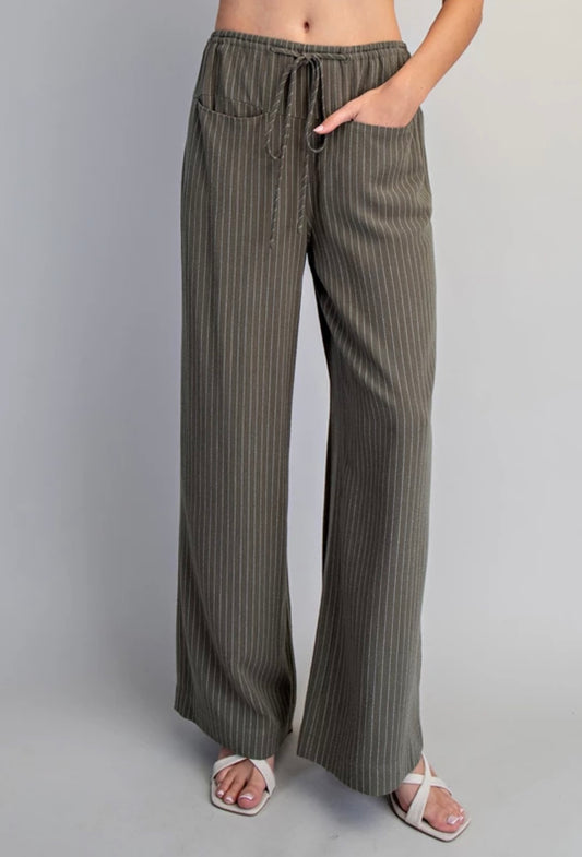 Stripe Linen Drawstring Pants