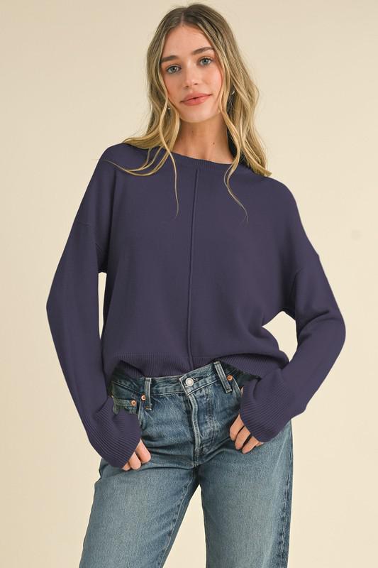 Round Neck Basic Sweater-English Violet