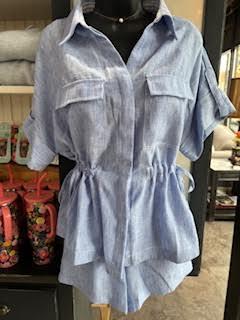 Chambray Cinched Waist Top