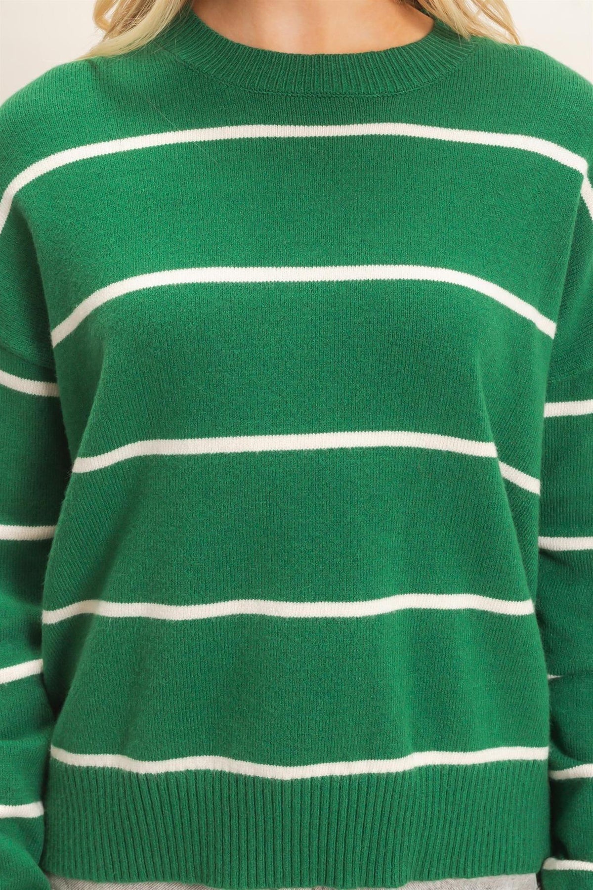 Striped Ribbed Crew Neck Sweater