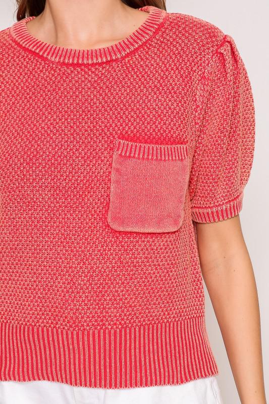 Mineral Wash Round Neck Sweater Top