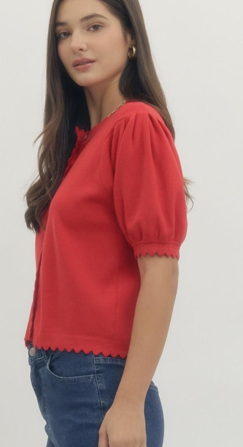 Scallop Short Sleeve Sweater