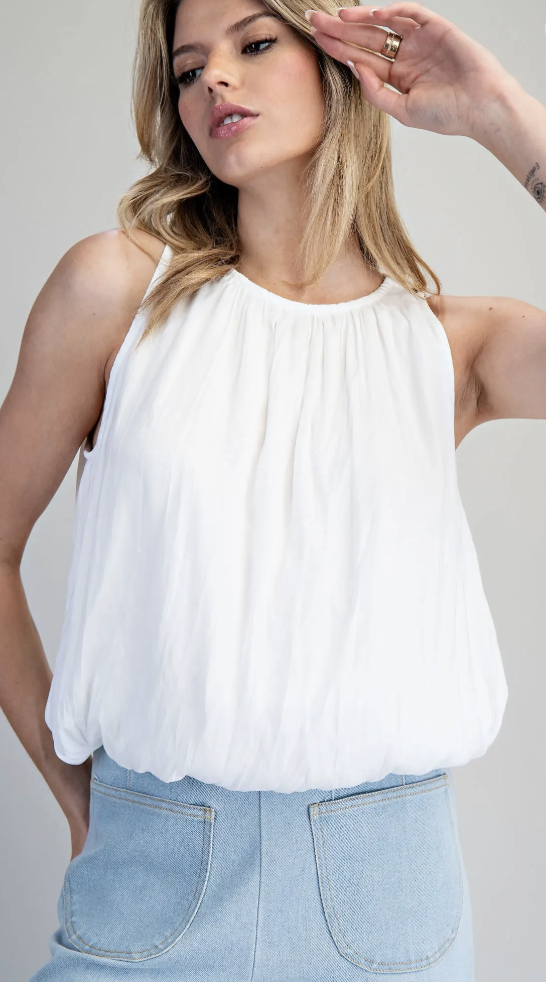 Solid Sleeveless Gathered Blouse