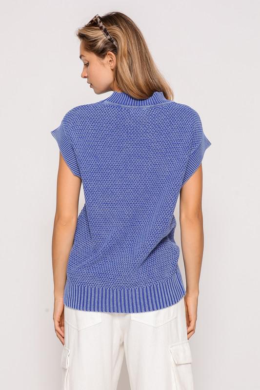 Cap Sleeve Round Neck Mineral Wash Sweater