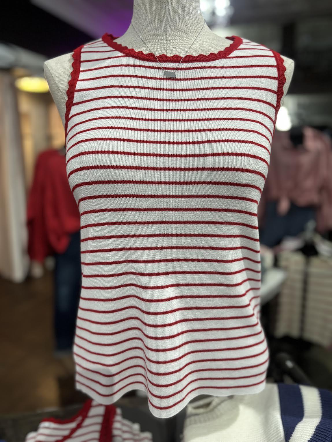 Stripe Scalloped Sleeveless Sweater