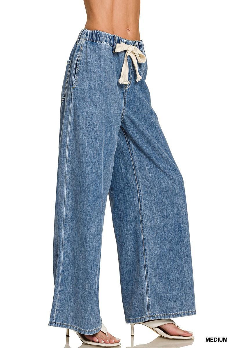 Wide Leg Drawstring Denim Pants