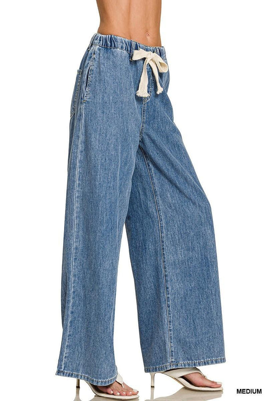 Wide Leg Drawstring Denim Pants