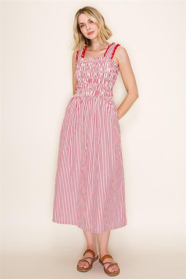 Elastic Ruffle Smocked Midi Dress