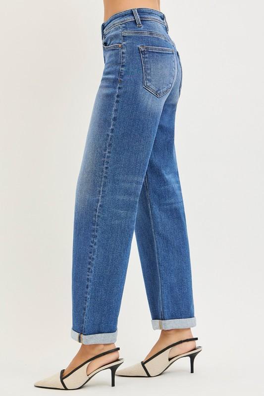 Risen High Rise Relaxed Fit Ankle Straight Jeans Cuff