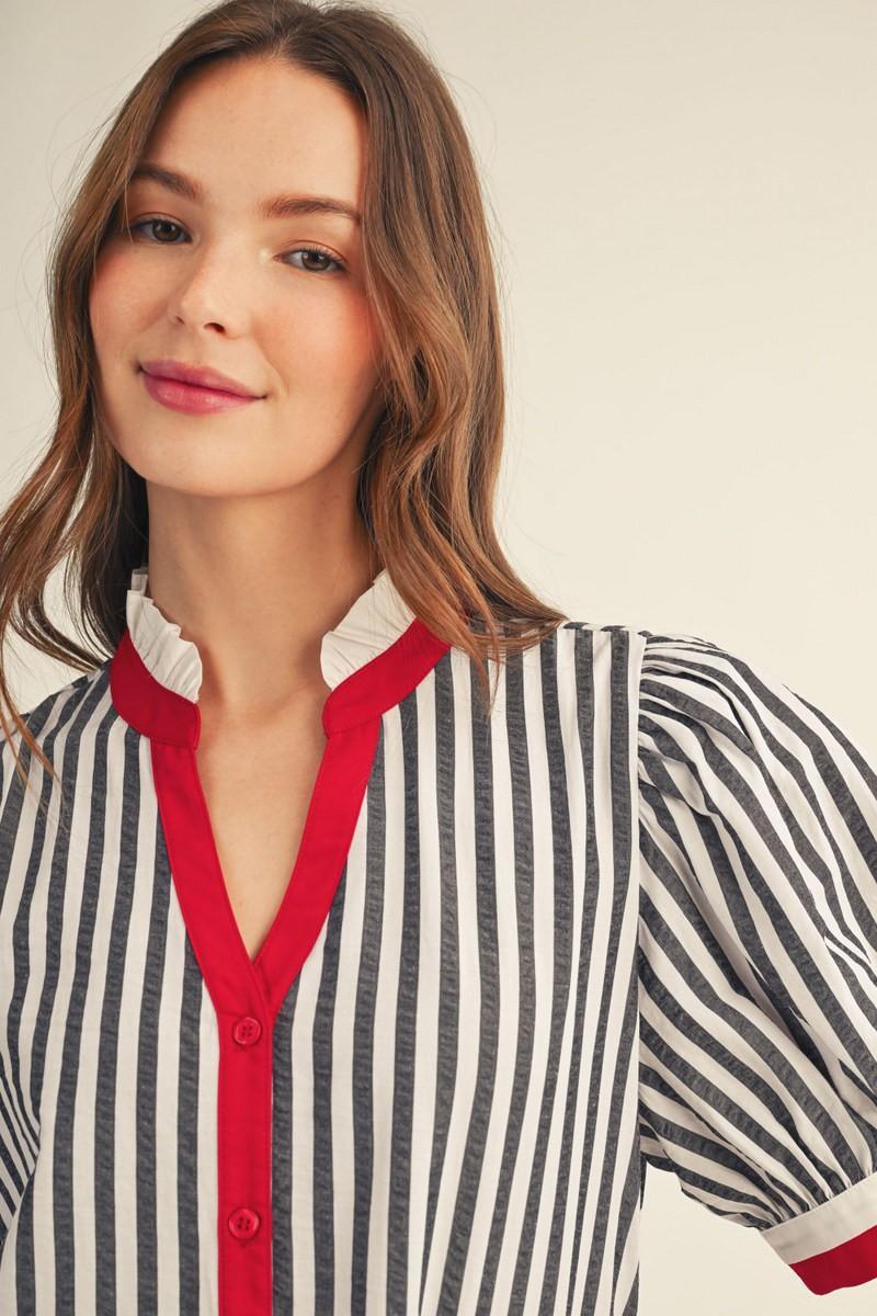 Button Down Stripe Shift Dress