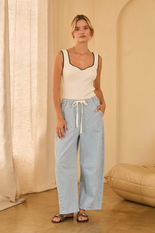 Washed Denim Barrel Pants