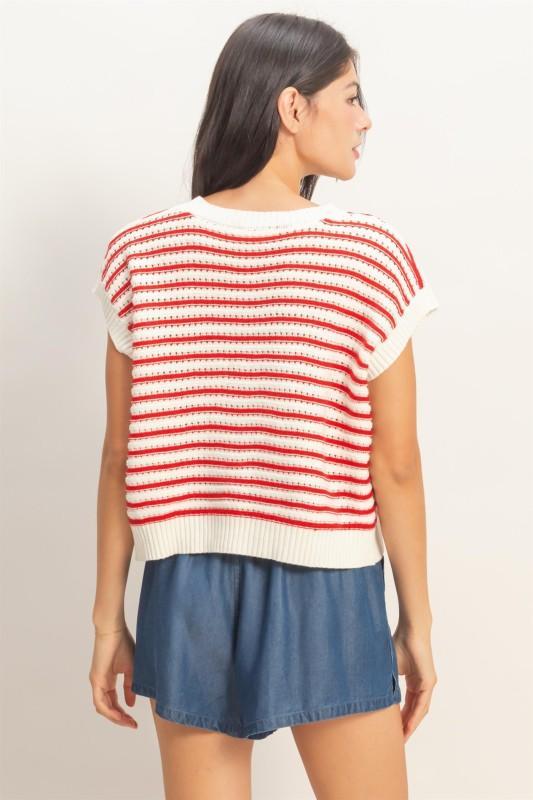 Striped Sleeveless Crew Neck Top