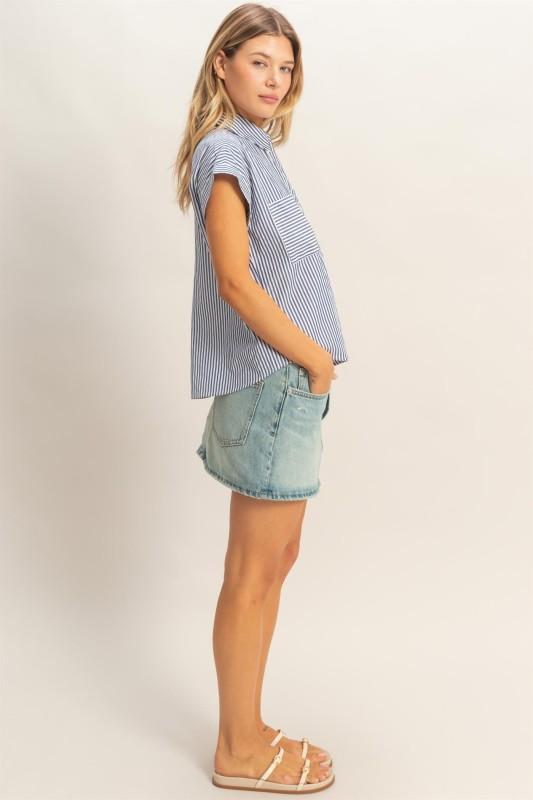 Short Sleeve Button-up Striped Shirt