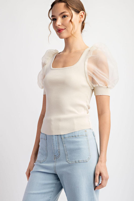 Mesh Puff Sleeve Blouse