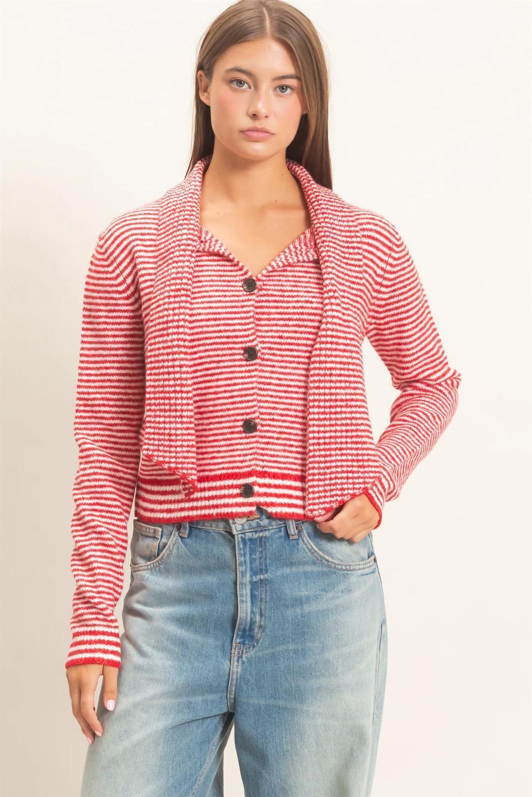 Cardigan with Attached Scarf