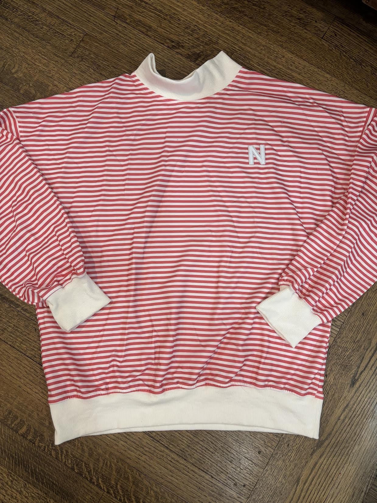 Nebraska Stripe Mock Neck