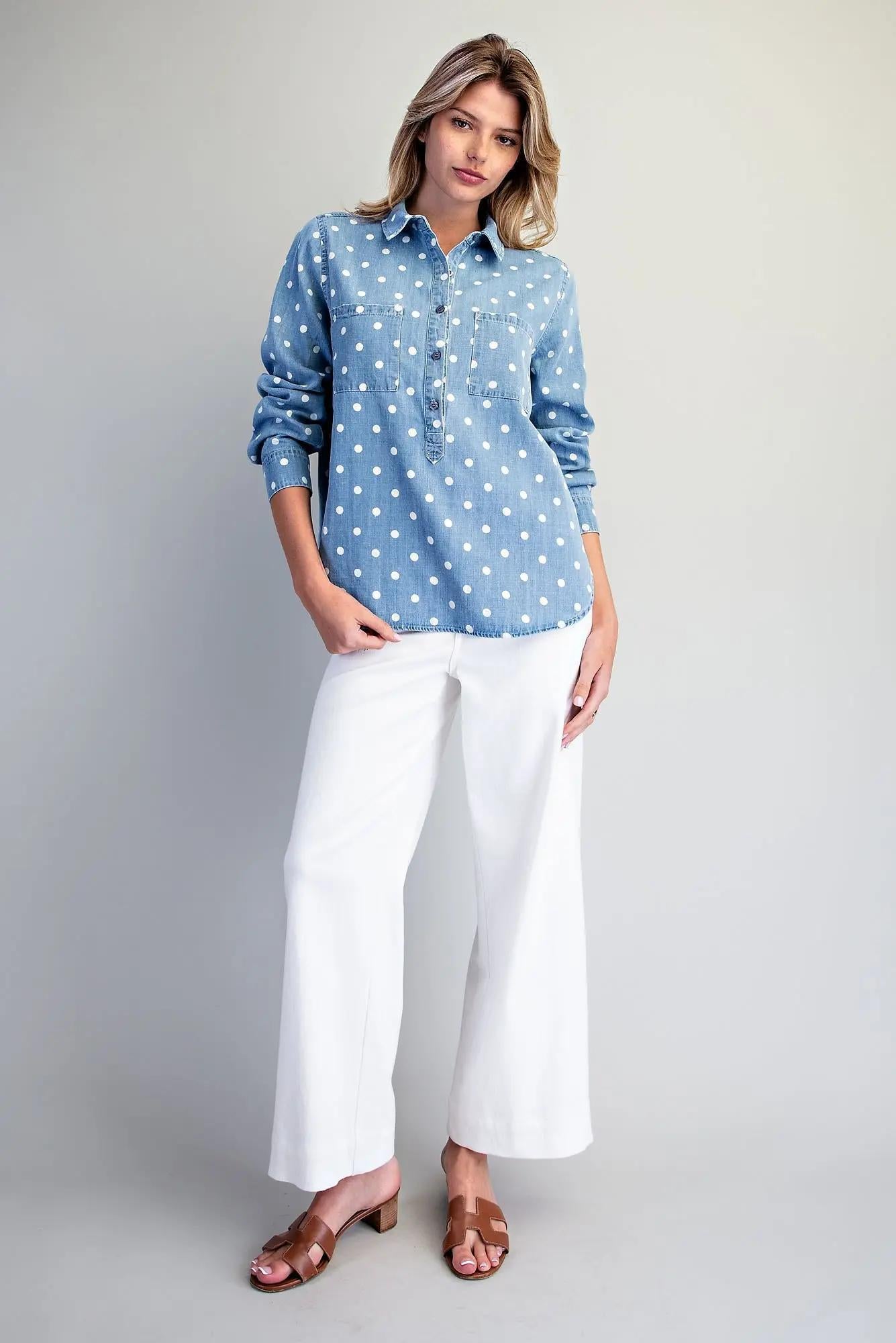 Chambray Polka Dot Top