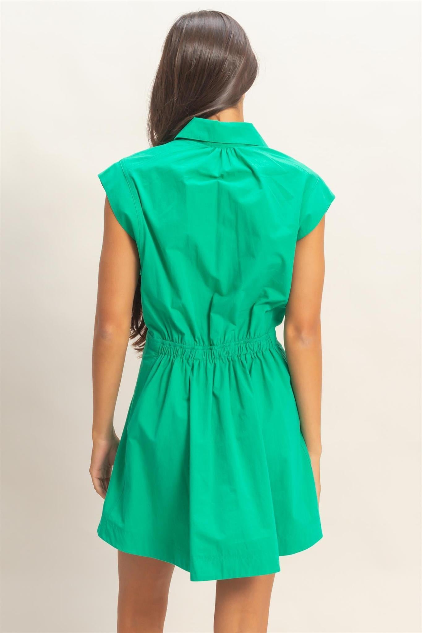 Sleeveless Collared Shirred Mini Dress