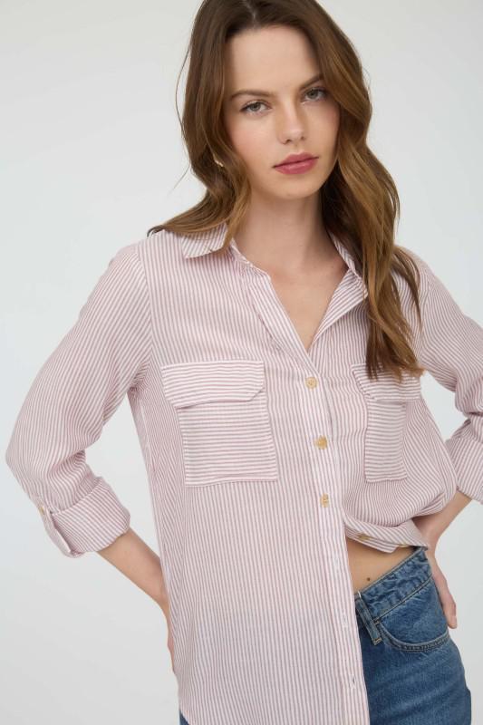 Striped Collared Button Down With Pockets