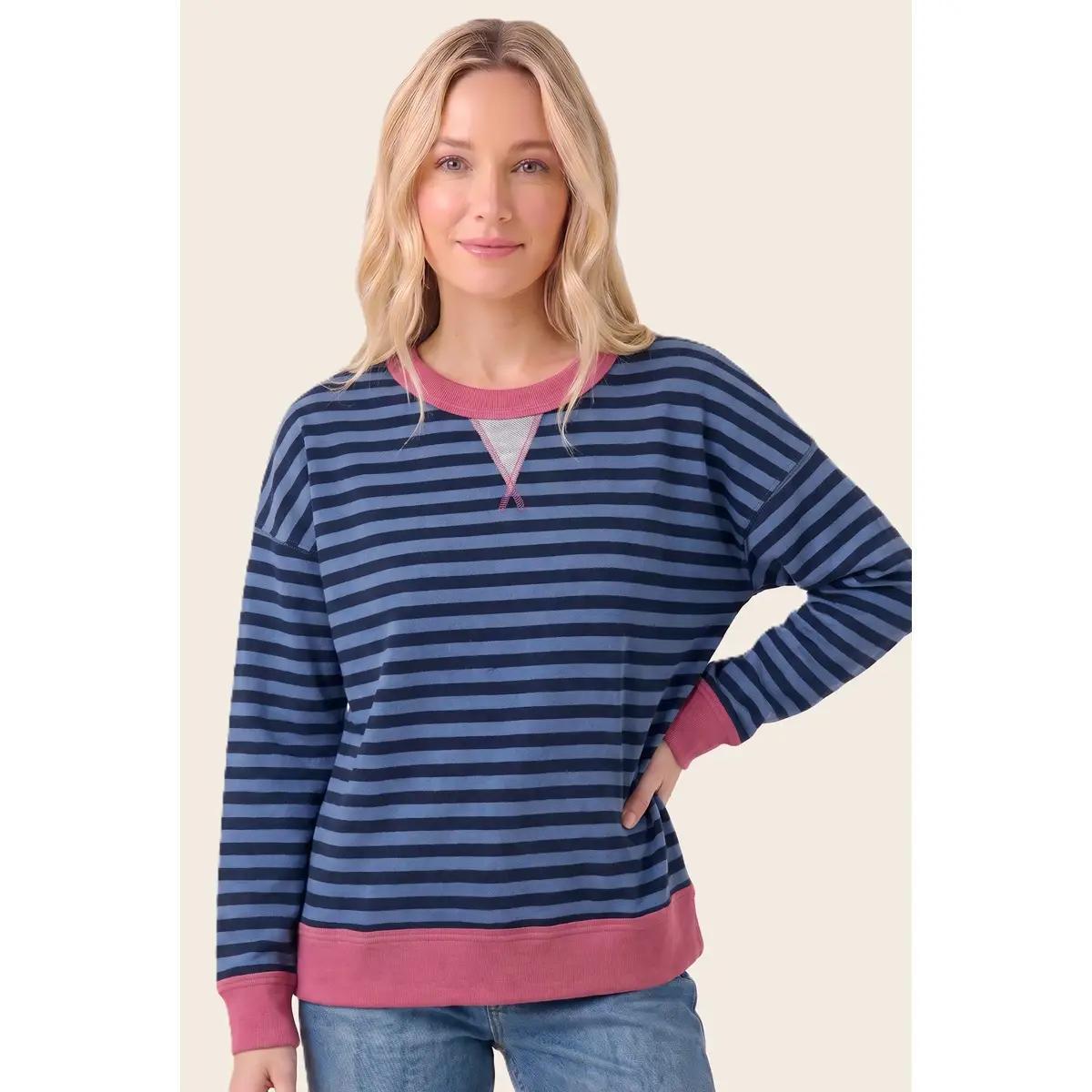 Pop Color Trimmed Stripe Sweatshirt