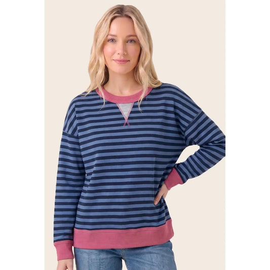 Pop Color Trimmed Stripe Sweatshirt