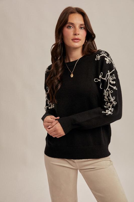 Embroidered Crew Neck Sweater Pullover