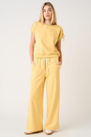 Lace Striped Elastic Waist Terry Sweatpants