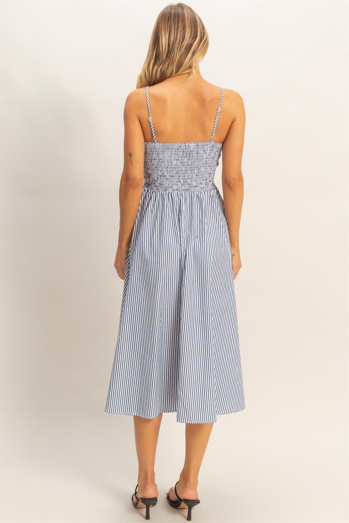 Striped Sun Dress-Navy