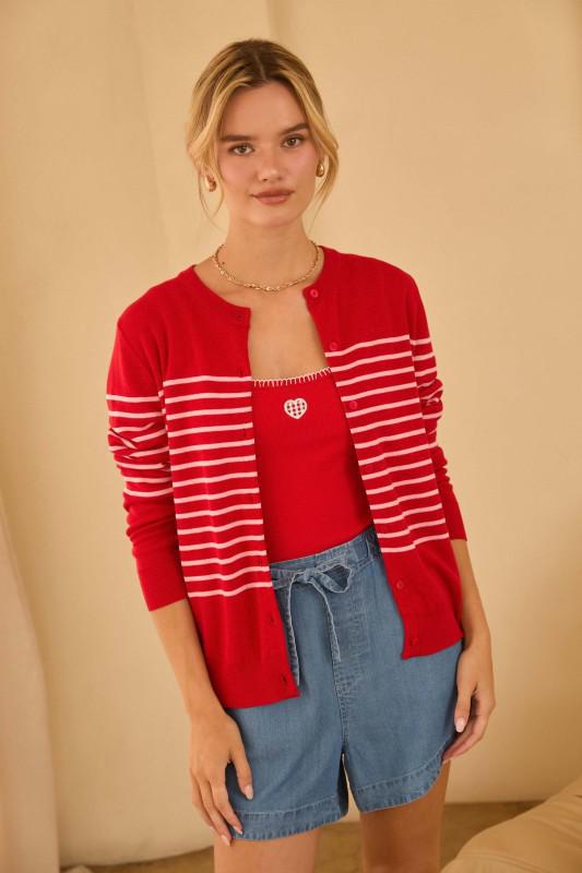 Striped Button-Down Cardigan