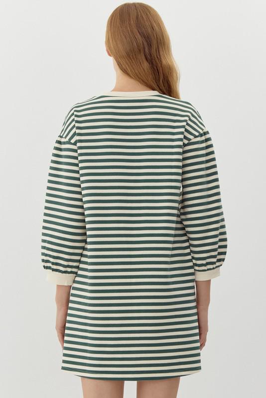 Hunter Green Striped 3/4 Sleeve Dress