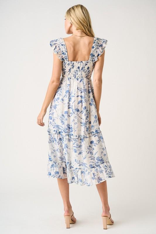 Floral Print Ruffle Smocked Tiered Midi Dress