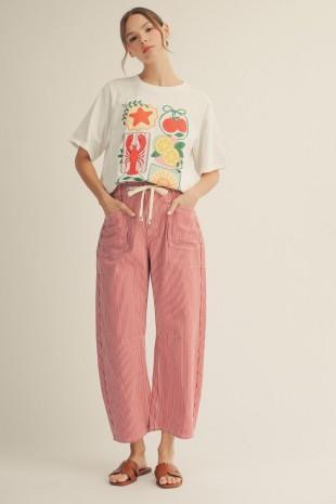 Drawstring Waist Stripe Barrel Pants