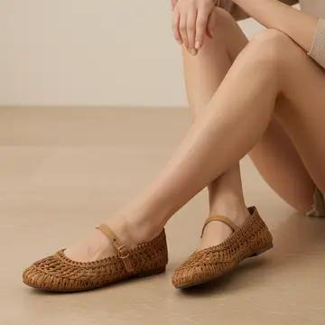 Woven Designed Mary Jane Flat