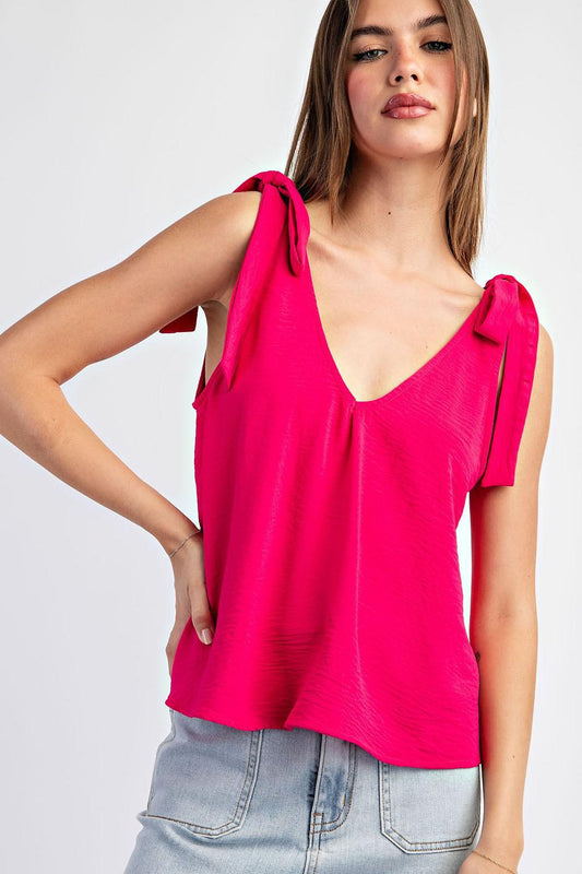 Solid Tie Strap Sleeveless Top - Hot Pink