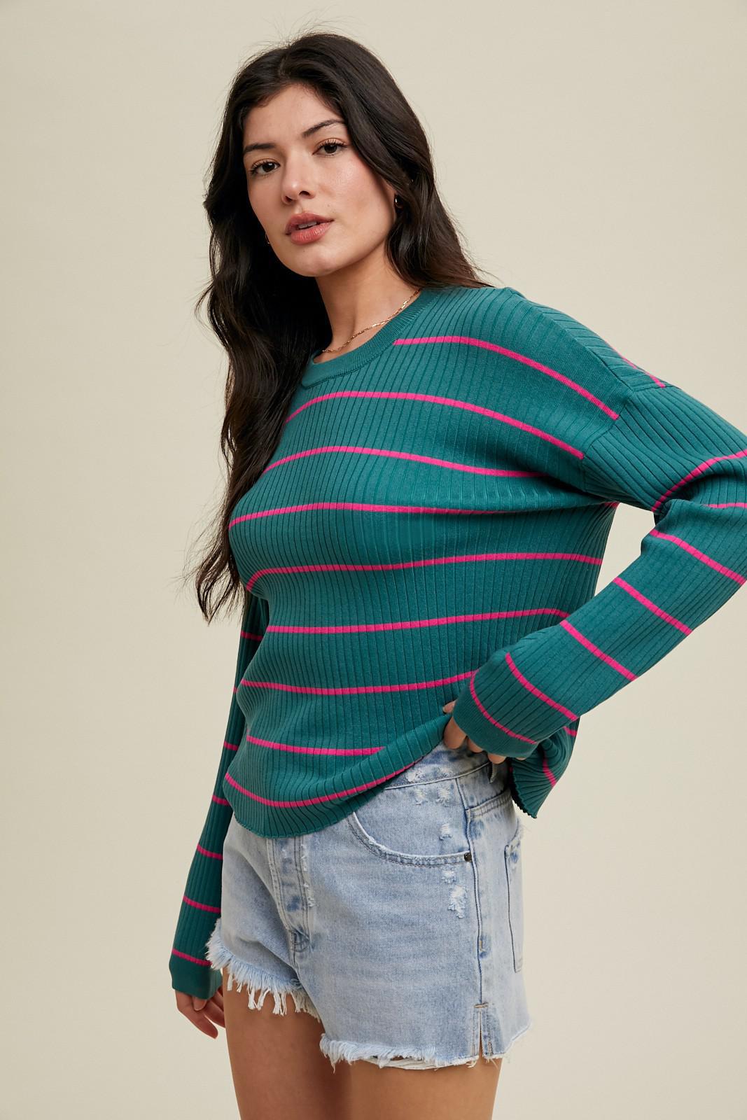 Striped Basic Ribbed Knit Sweater