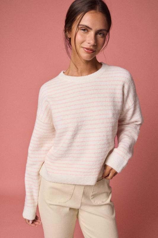 Whisper Stripe Brushed Crewneck Sweater