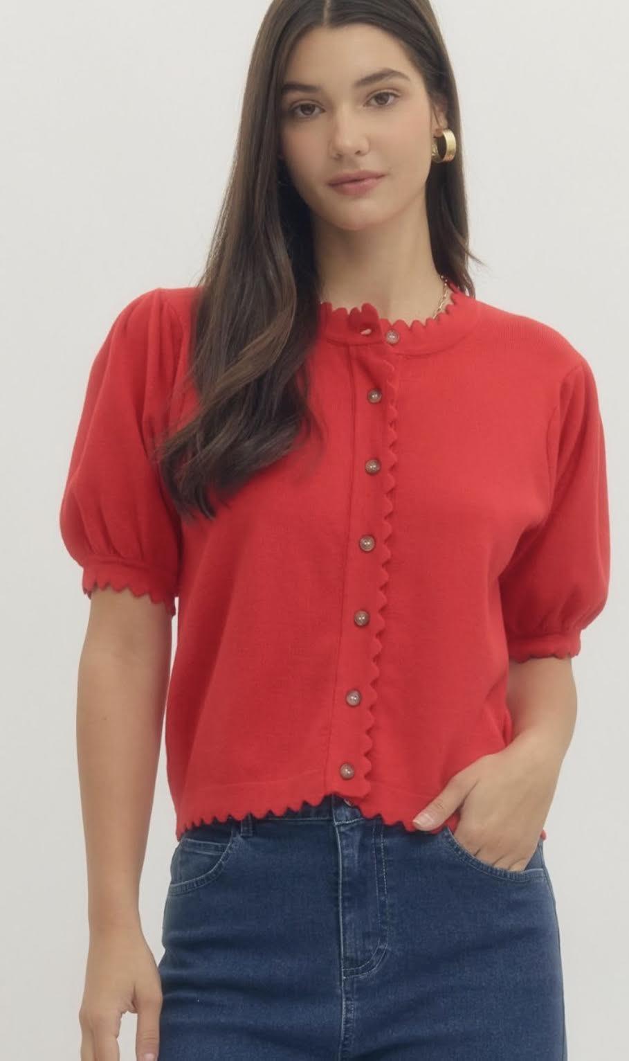 Scallop Short Sleeve Sweater