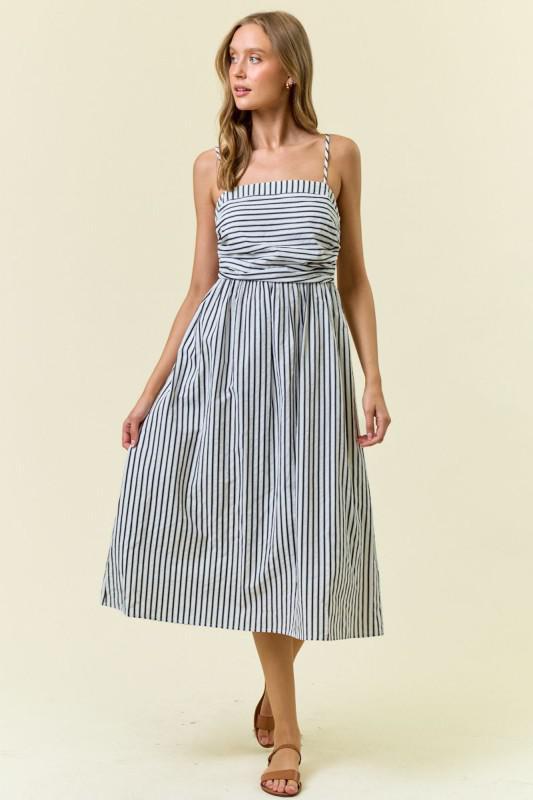 Ruched Stripe Midi Dress