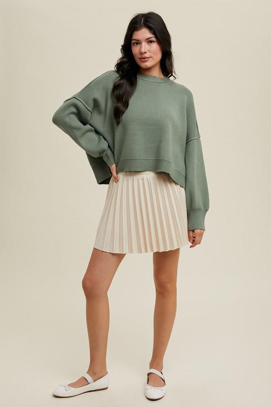 Relaxed Crop Sweater- Pistachio