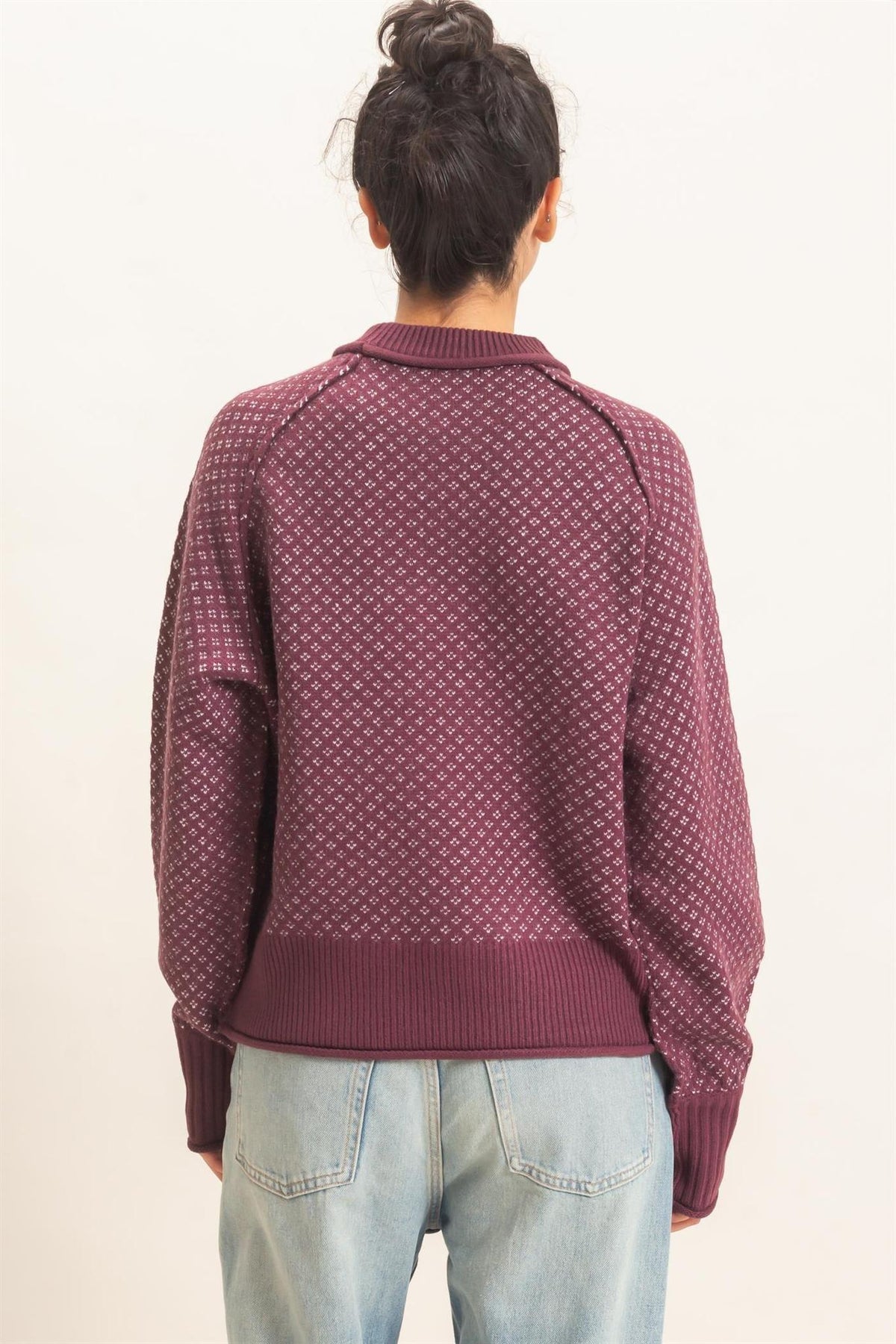 Patterned Mock Neck Sweater