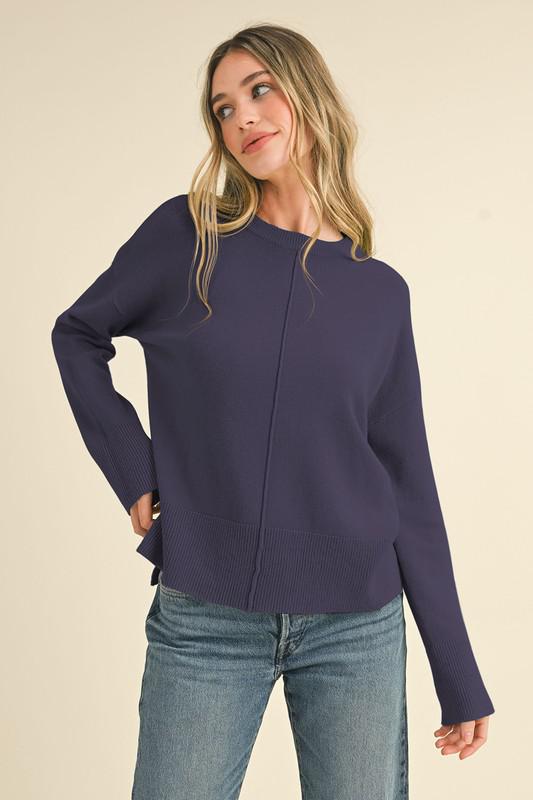 Round Neck Basic Sweater-English Violet