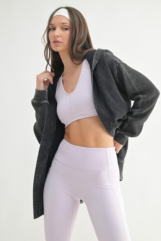 Waffle Knit Mineral-washed Cardigan